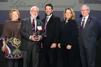 Jim Newman receives BOMA Lifetime Achievement Award. Pictured with his family and Greg McDuffee, President, BOMA Metro Detroit.